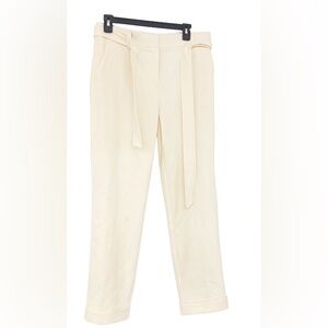 Loft Belted Dress Pants Womens Sz 4 cream/ivory Zip Cuff Hem Straight Leg Preppy